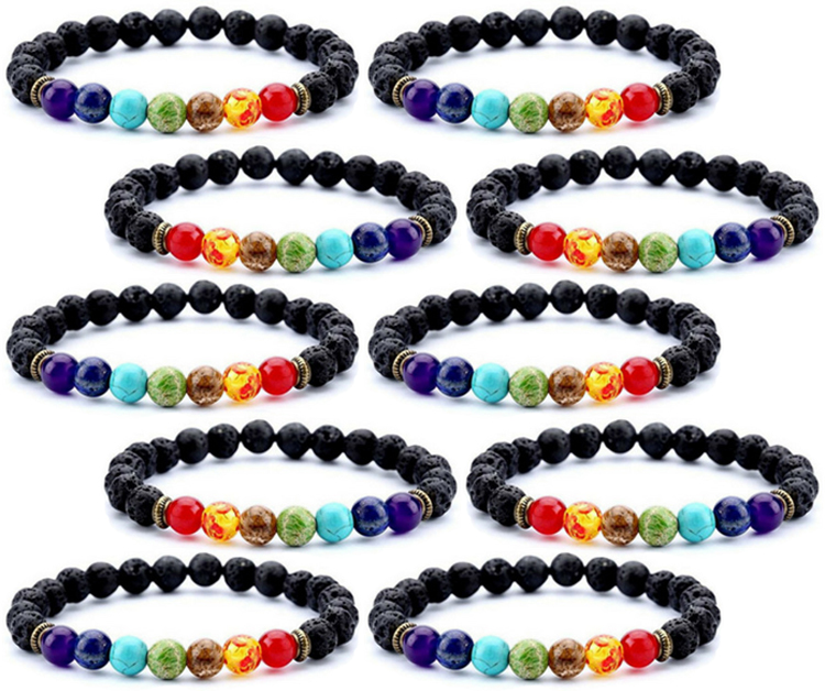 7 Chakra Lava Stone Bracelet 10-Pack