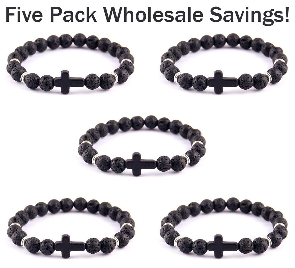 Cross of Faith Lava Stone Bracelet — 5 Pack