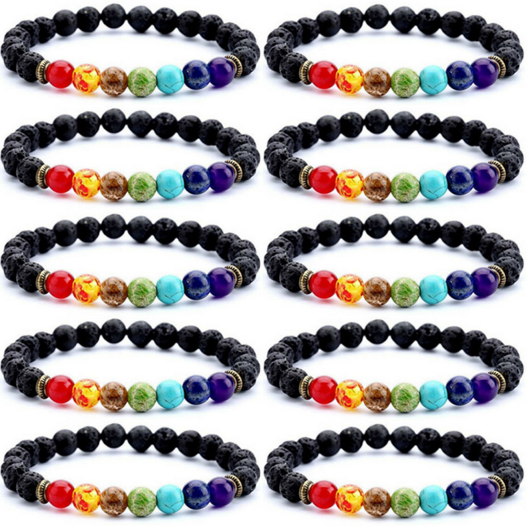7 Chakra Lava Stone Bracelet — 10 Pack